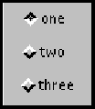 垂直に並べられ、1、2、3 とラベル付けされたチェックボックスを示す。チェックボックス 1 はオン状態