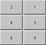 6 つのボタンを 2 つずつの行に示す。行 1 はボタン 2 と 1 を示す。
 行 2 はボタン 4 と 3 を示す。行 3 はボタン 6 と 5 を示す。
